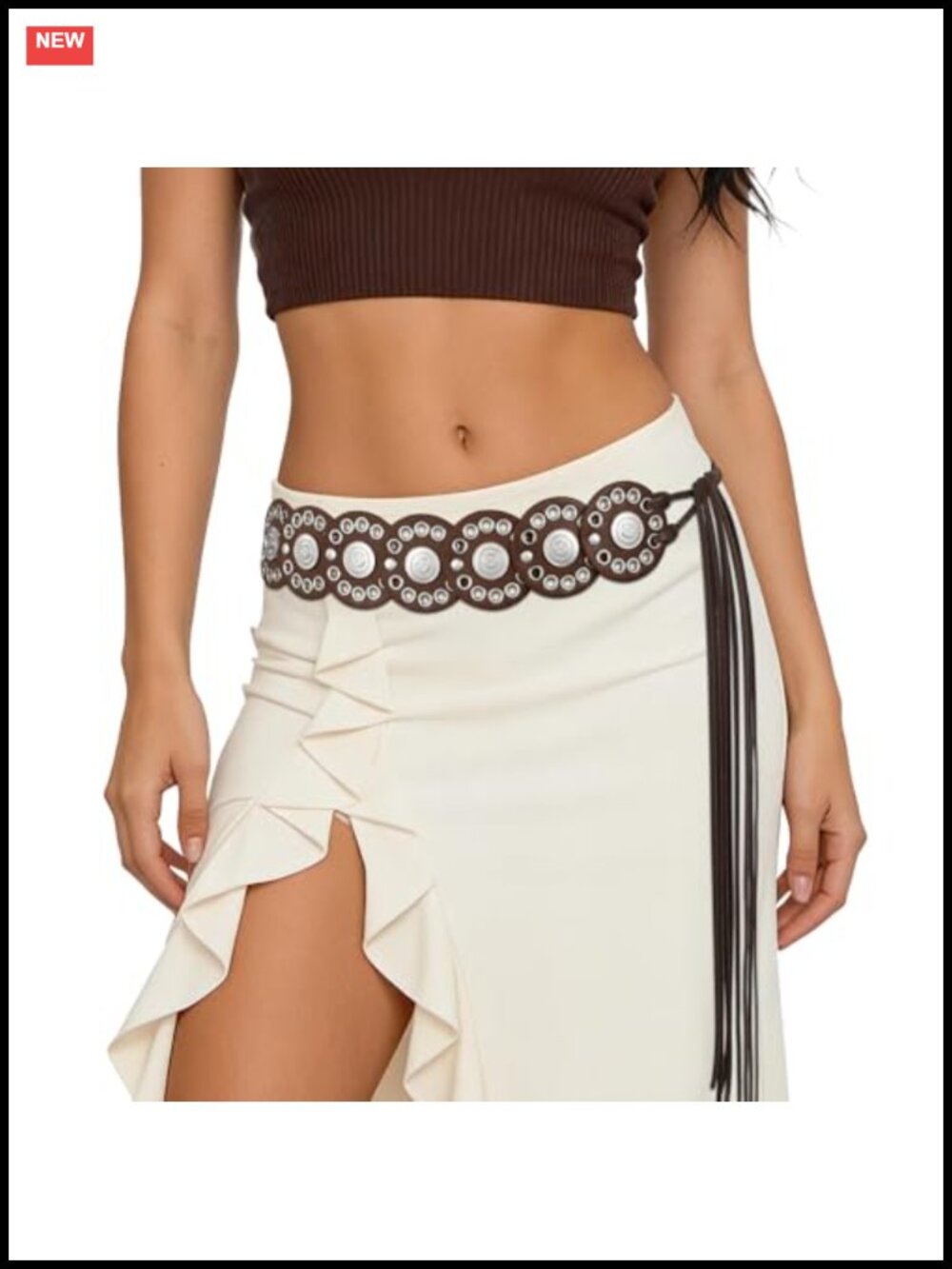 Women's Western PU Leather Disc Concho Cowgirl Boho Belt with Silver Rivets
